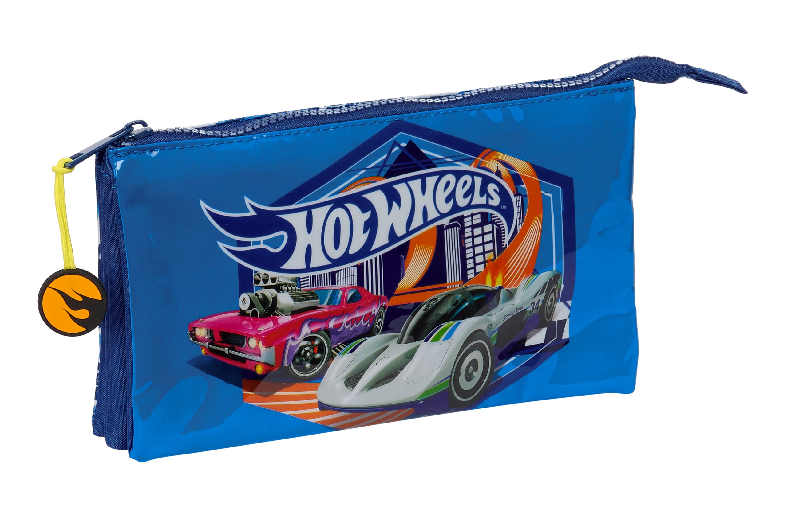 Hot Wheels Sonny – Triple Pencil Case, Children's Pencil Case, Ideal for School-Age Children, Comfortable and Versatile, Quality and Resistance, 22 x 3 x 12 cm, Navy Blue, Navy, Estándar, Casual