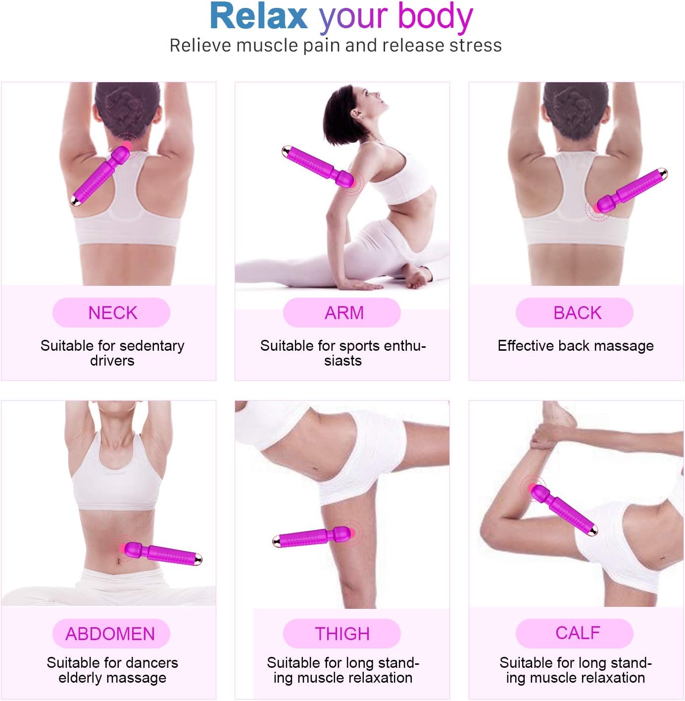 Wireless Electric Wand Massager, YICOCO Powerful Electric Massager Wand Cordless Rechargeable Massage Tools for Back Neck Shoulder Stress Relief (Lavender) - Waterproof - Image 5