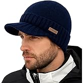 TOP-EX DryKnit™ Waterproof M/L XL/XXL Fleece Lined Beanie with Brim, Merino Wool Warm Cold Weather Visor Cap