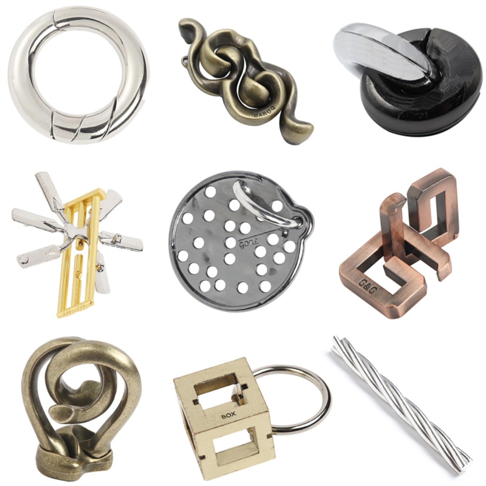 Joyeee 9 Pcs Brain Teaser Metal Wire Puzzles, Mind IQ Test Unlock Toy, Interlock Challenge Puzzle Game Educational Toy Gift for Boys Girls Teens Adults, #G