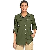 Women's UPF 50 Long Sleeve UV Sun Protection Safari Shirts Outdoor Quick Dry Fishing Hiking Travel Shirts
