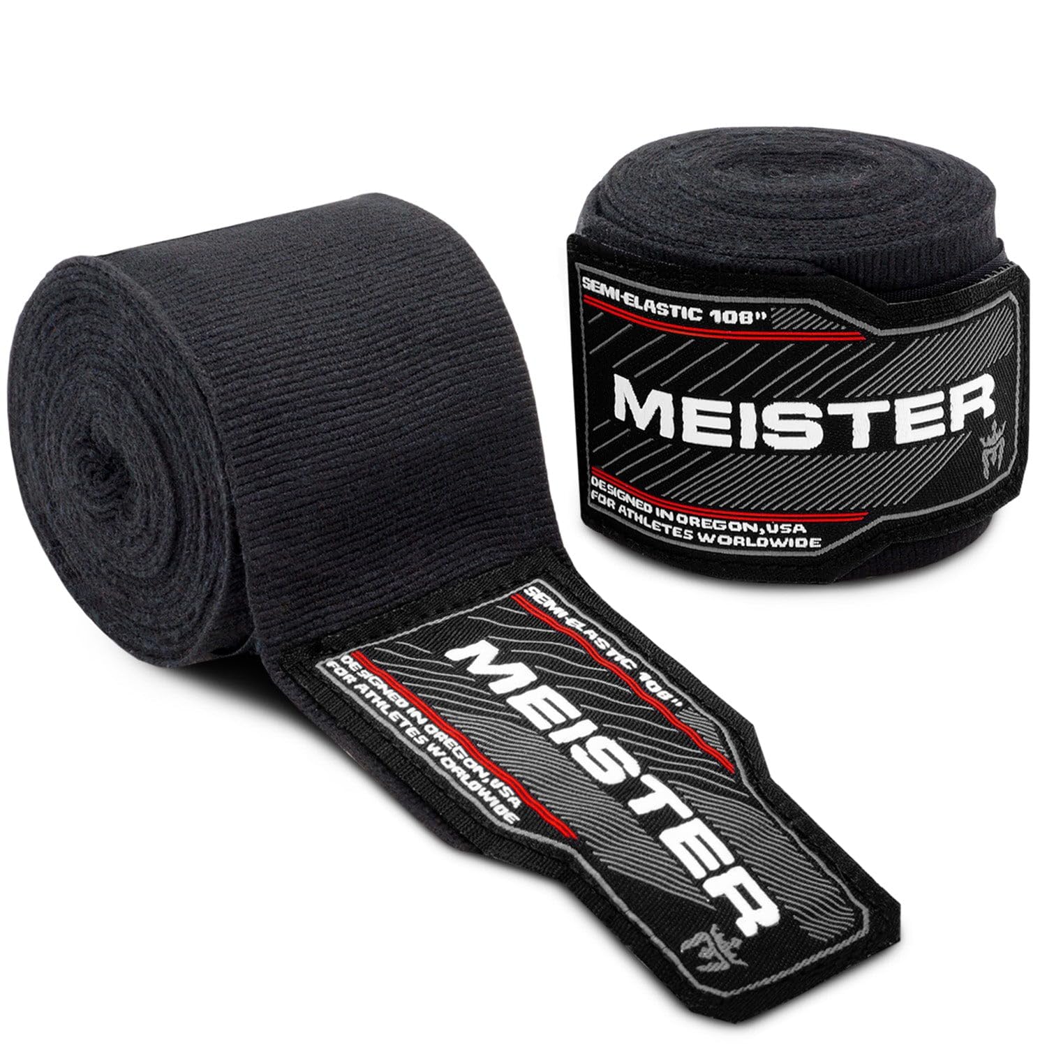 Meister Junior 108" Semi-Elastic Hand Wraps for MMA & Boxing (Pair) - Black