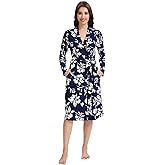 WiWi Women's Robe Long Sleeve Bathrobe with Pockets Soft Kimono Spa Lightweight Robes Bamboo Viscose Loungewear S-XXL