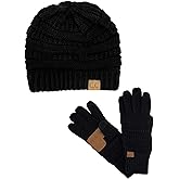 C.C Unisex Soft Stretch Cable Knit Beanie and Anti-Slip Touchscreen Gloves 2 Pc Set