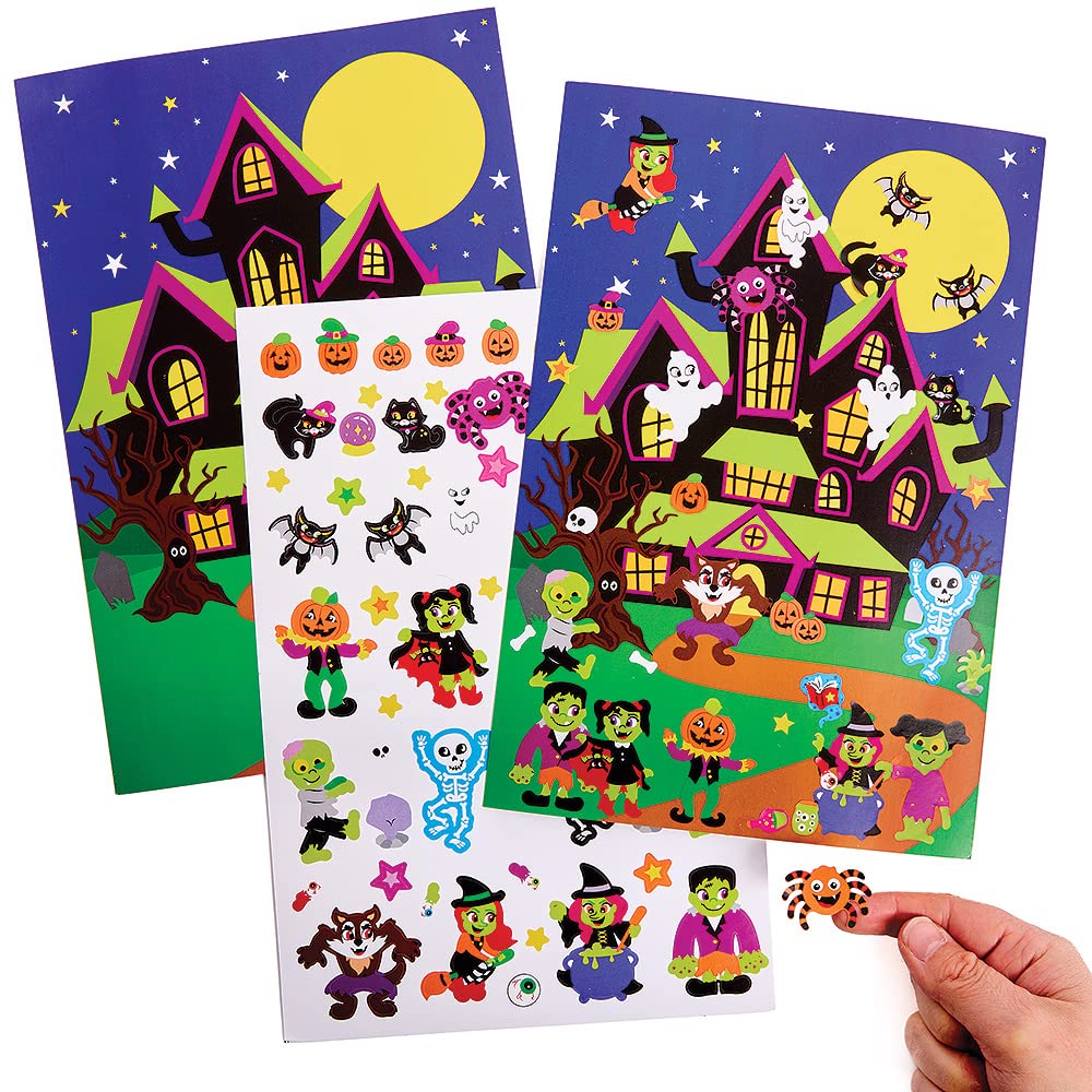 Baker Ross FX210 Halloween Sticker Scene Kits - Pack of 5, Reusable Stickers for Kids, Kids Halloween Crafts Kits
