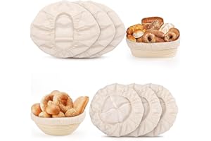 6 Pcs Bread Proofing Basket Cloth Liner, 3 Pcs 10 Inch Oval & 3 Pcs 9 Inch Round Banneton Basket Liner, Natural Rattan Bannet
