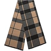 Lindoro Men's Cozy Tartan Check Merino Wool Scarf, Long Warm Lightweight Winter Classic Scarves w/Gift Box