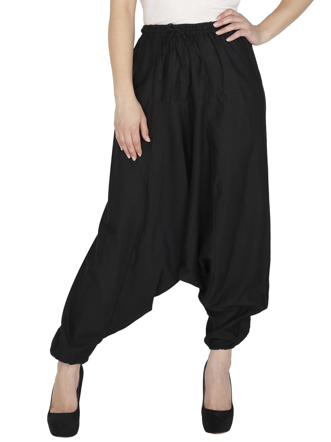 indiankalakari.com women's solid harem pant, black, free size