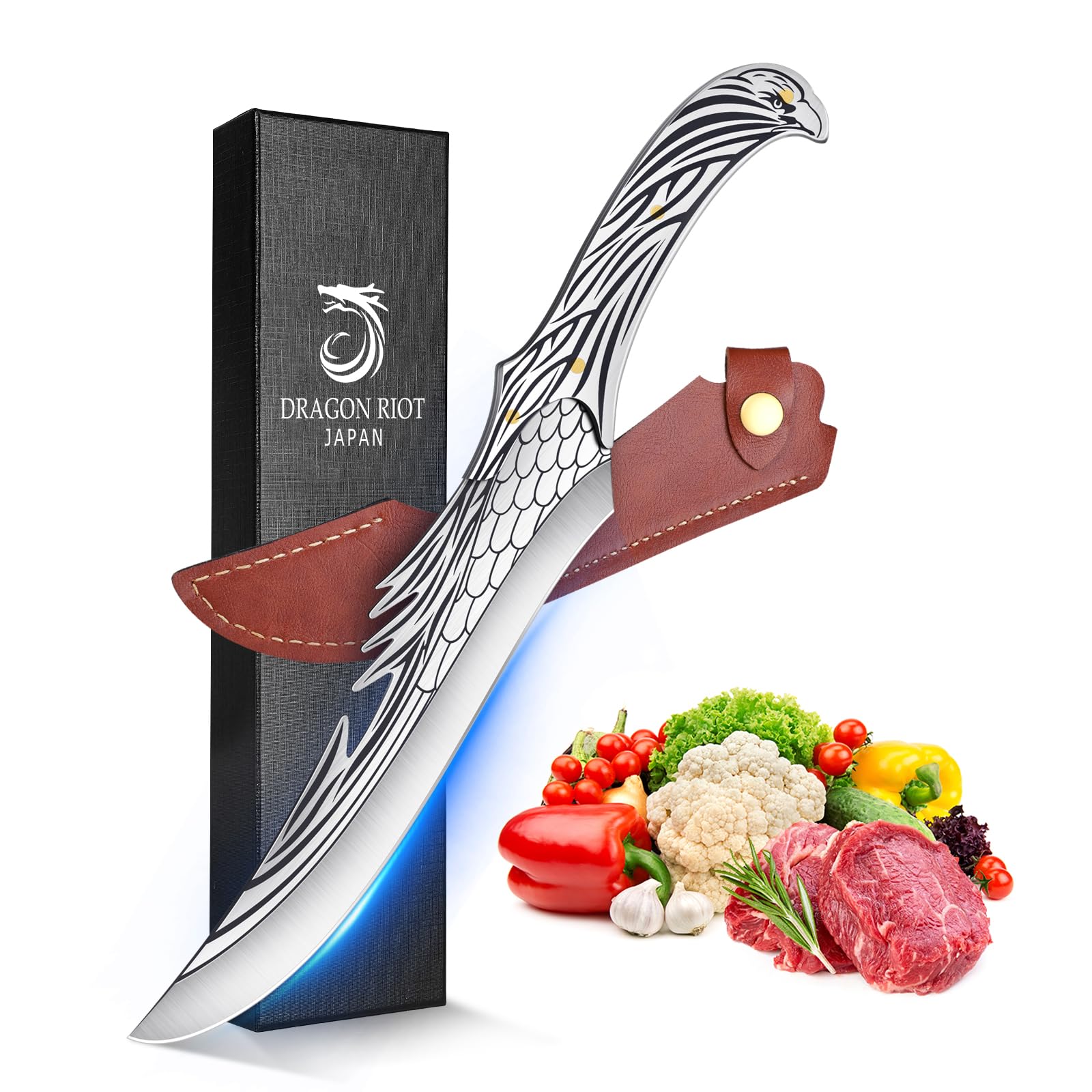 Photo 1 of DRAGON RIOT 8" Unique Eagle Style Chef Knife Viking Gifts for Men Viking Knives High Carbon Steel Kitchen Knife with Sheath BBQ Knife