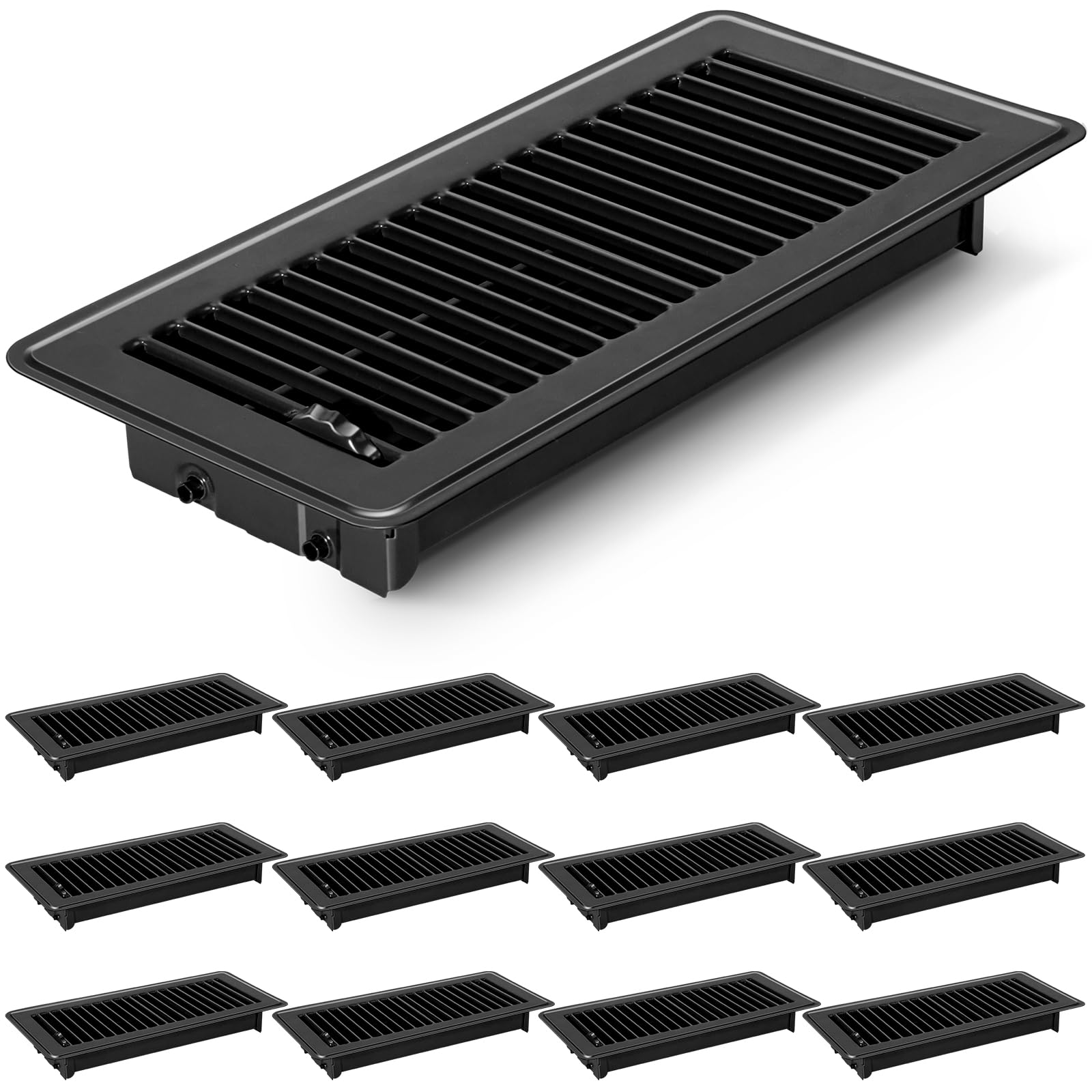 Photo 1 of Floor Vents Floor Registers 4x10 inch, Heavy Duty Metal Heat Air Vent Covers 4 X 10 with Rust Proof Finish for Home Office Wall Floor Registers Grilles & Vents (12, Black, 4x10 Inches)