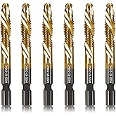 6-pc 12-24NC Combination Drill Tap Bit Set SAE, 12-24NC Thread Size, Titanium Coated High-Speed Steel, Ideal for Drilling Thr