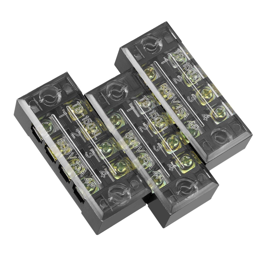 Sourcingmap 3 Pcs 4 Positions Dual Rows 600V 15A Wire Barrier Block Terminal Strip TB-1504L