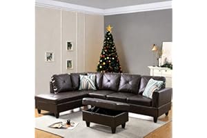 FONTOI L Shaped Sectional Couch with Otttoman, 97" Leather Sectional Sofa for Living Room Modular Couches with Cup Holders for Bedroom, Apartments, Brown