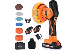 Protmex Cordless Car Buffer Polisher w/ 2x2000mAh 21V Batteries, 6 Inch Car Buffer Waxer Kit, Car Polishing Machine w/Extra 18 PCS Attachments & 6 Variable Speed