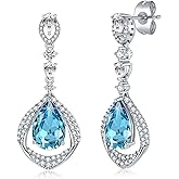 EVEVIC Trendy Austrian Crystal Teardrop Halo Hollow Drop Earrings for Women 14K Gold Plated Dangle Earring Hypoallergenic Jewelry Gift