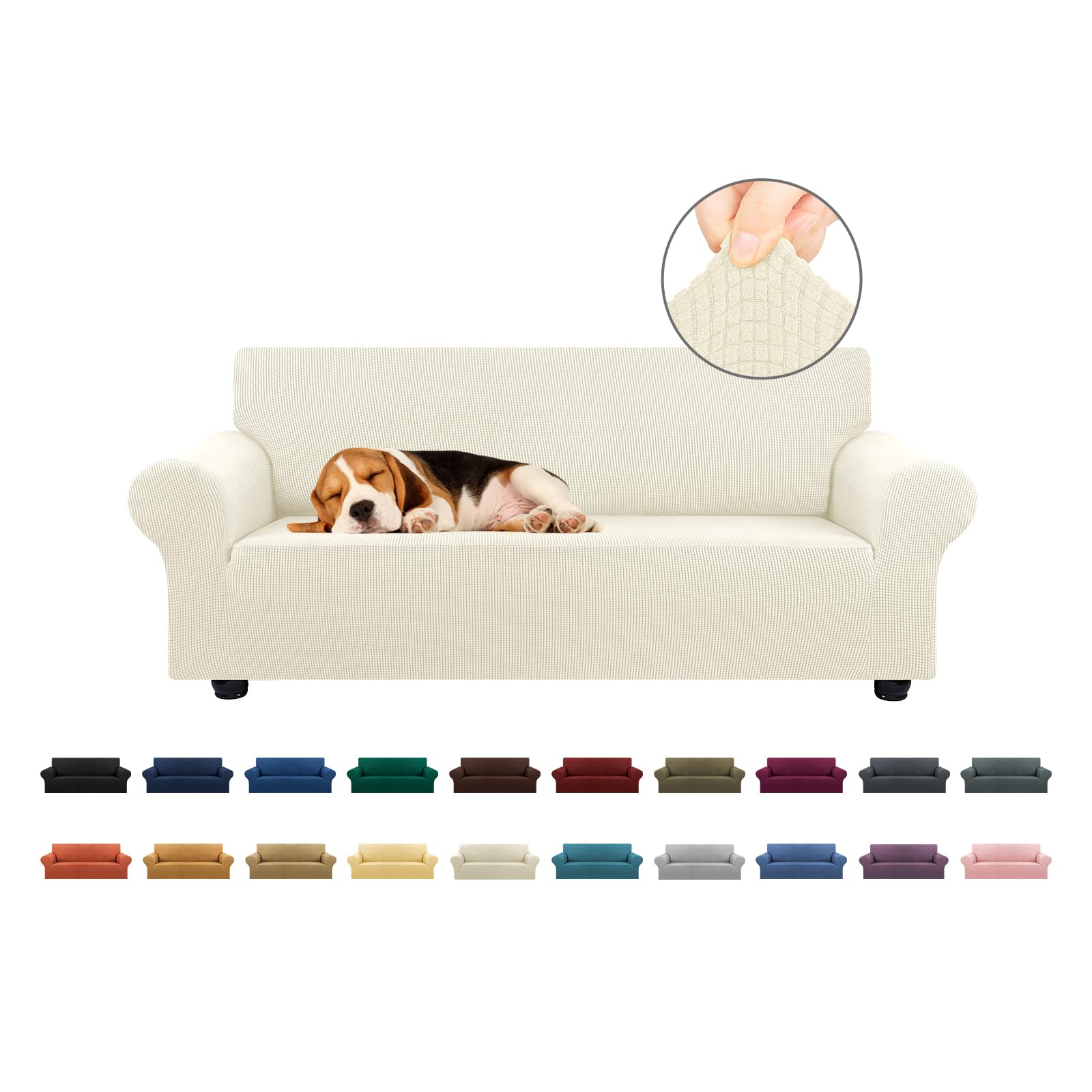 Photo 1 of KEKUOU Stretch Loveseat Sofa Cover Slipcover,Couch Covers for 2 Cushion Couch Sofa (55"-78") Furniture Protector Sofa with Elastic Bottom for Kids,Dog. Jacquard Small Checked(Medium,Beige)