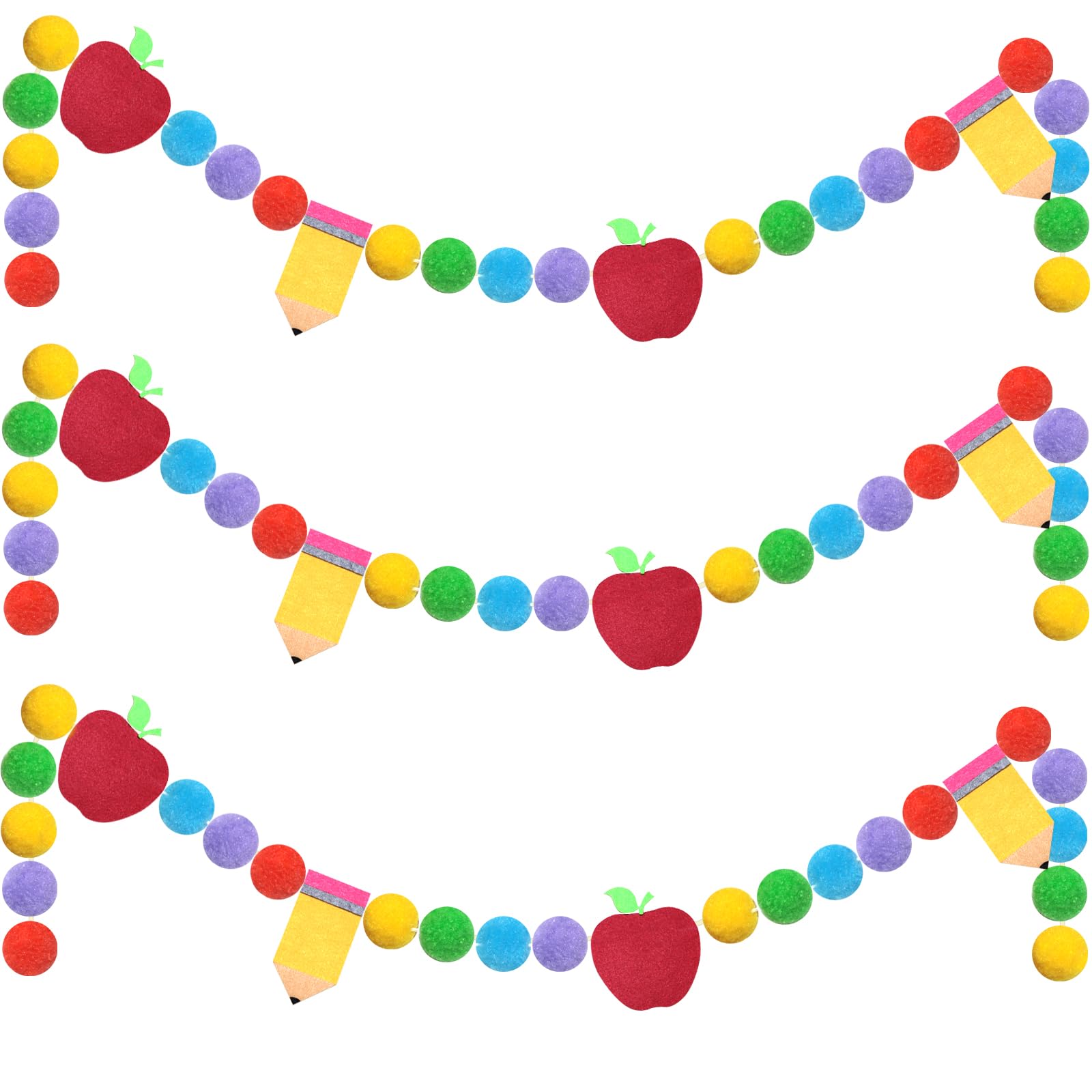Photo 1 of 2 Pcs Pencil Apples Felt Ball Banner Classroom Back to School Pom Pom Ball Garland 