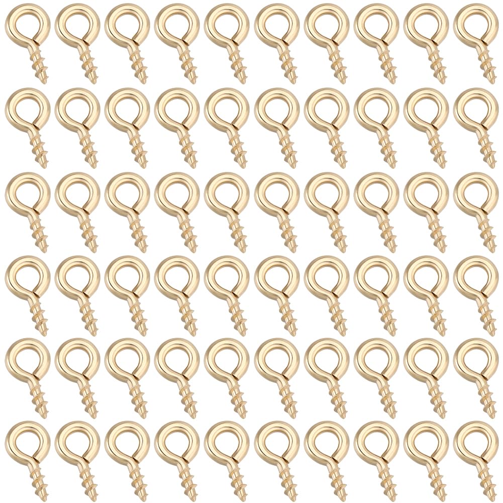 Beebeecraft 1 Box 150Pcs Screw Eye Pin Peg Bails 14K Gold Plated Brass 8x4x1mm Mini Screw Eye Pin Peg for Half Drilled Beads Jewelry Making DIY