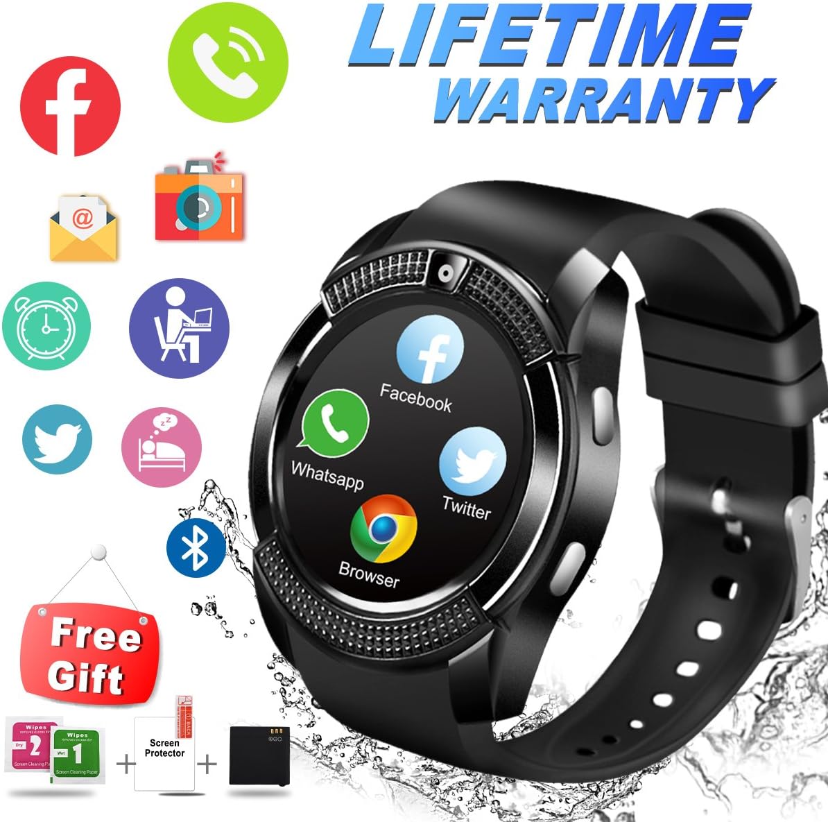 Bluetooth Smart Watch Waterproof Smartwatch with Camera SIM TF Card Slot