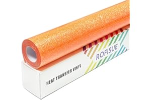 ROFISUE Orange Glitter Heat Transfer Vinyl 12Inch*6FT Glitter Iron on Vinyl for T Shirts Easy to Cut and Weed Compatible with All Cutter Machines HTV Vinyl Iron on for Cricut (Fluorescent Orange)