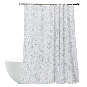 Aimjerry Cube Mildew Resistant Fabric Shower Curtain White for Bathroom, Water-Repellent 72-inch x 72-inch
