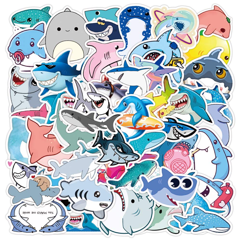 HNTR® Shark Stickers | 50 Fun Adult & Baby Shark Stickers | Ocean Sticker Pack for Journals, Scrapbooks & Laptops — image 1