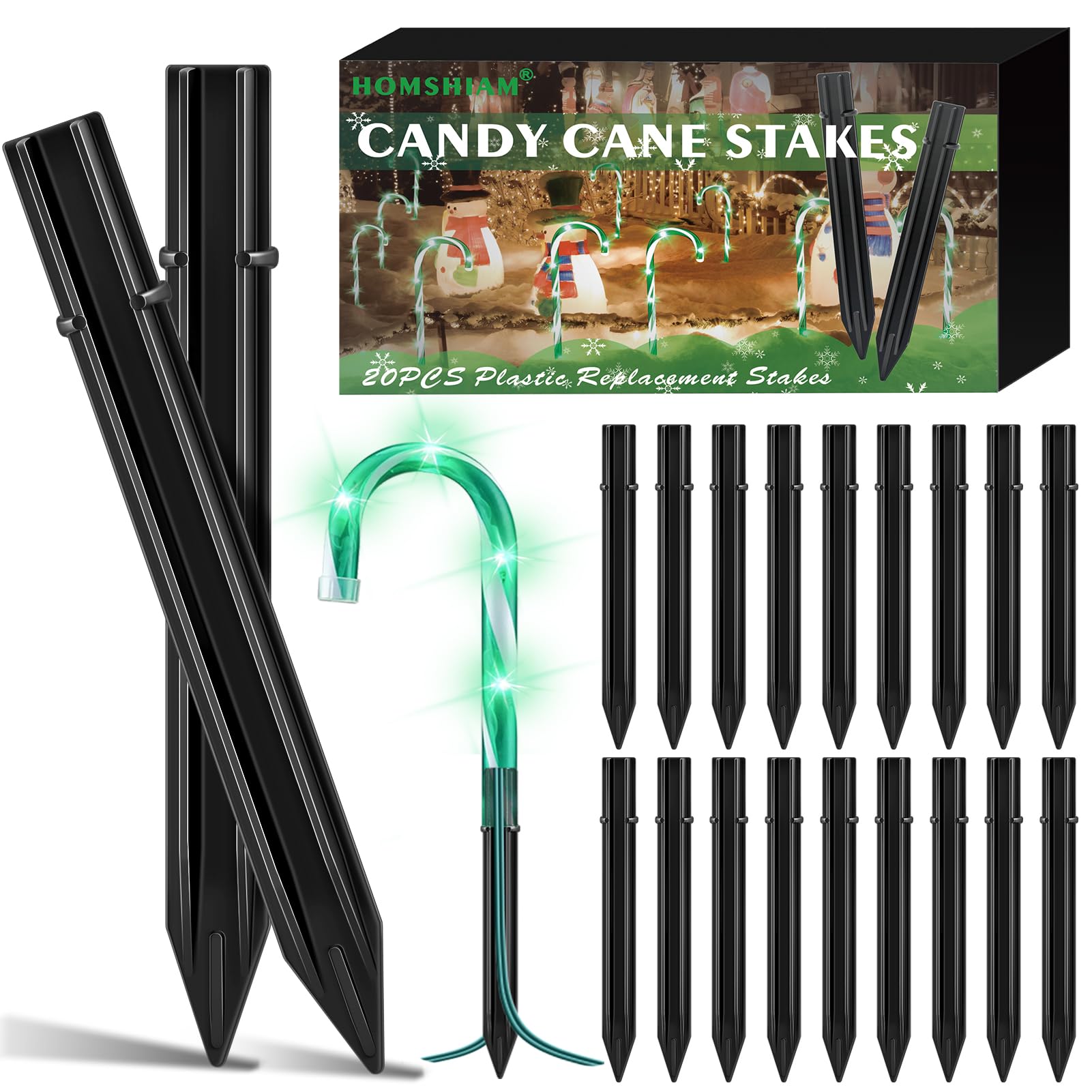 Photo 1 of 20PCS Replacement Stakes for Christmas Candy Cane Lights Outdoor, Plastic Candy Cane Pathway Markers Lights Spike Replacer, Size 0.68 * 6.05 Inches, Used to Maintain Candy Cane Pathway Lights