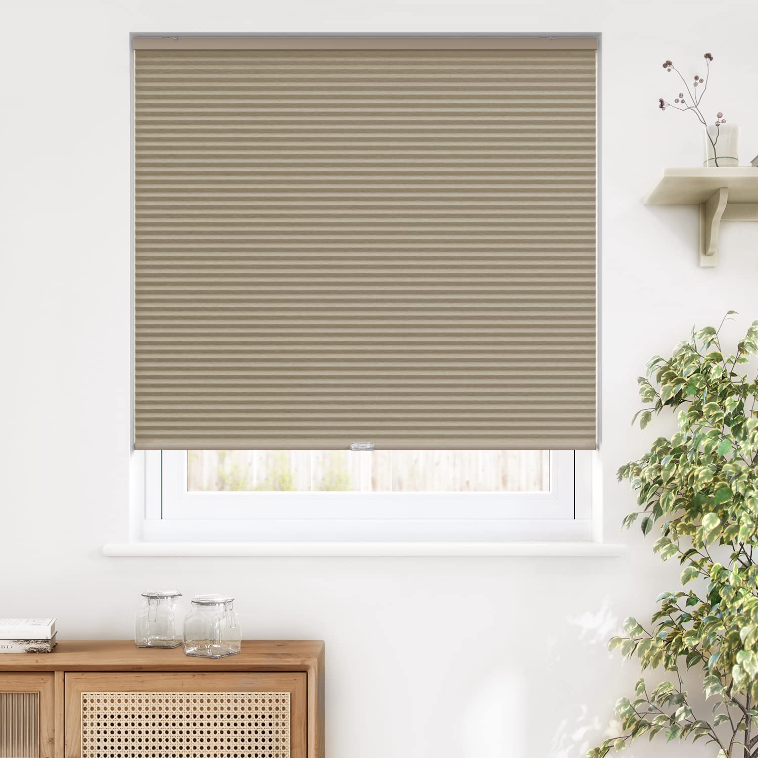 Photo 1 of LazBlinds Cordless Cellular Shades, Blackout Privacy Honeycomb Shades for Home, Thermal Insulation Noise Reduction Blinds for Windows, 20'' W x 48'' H, Taupe