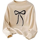 BEAUDRM Girl's Bow Sweater Crew Neck Cute Sweaters Long Sleeve Knit Pullovers Sweater