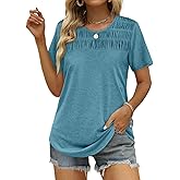 OFEEFAN Women's Summer Tops 2026 Trendy Short Sleeve Shirts Smocked Crewneck Tee