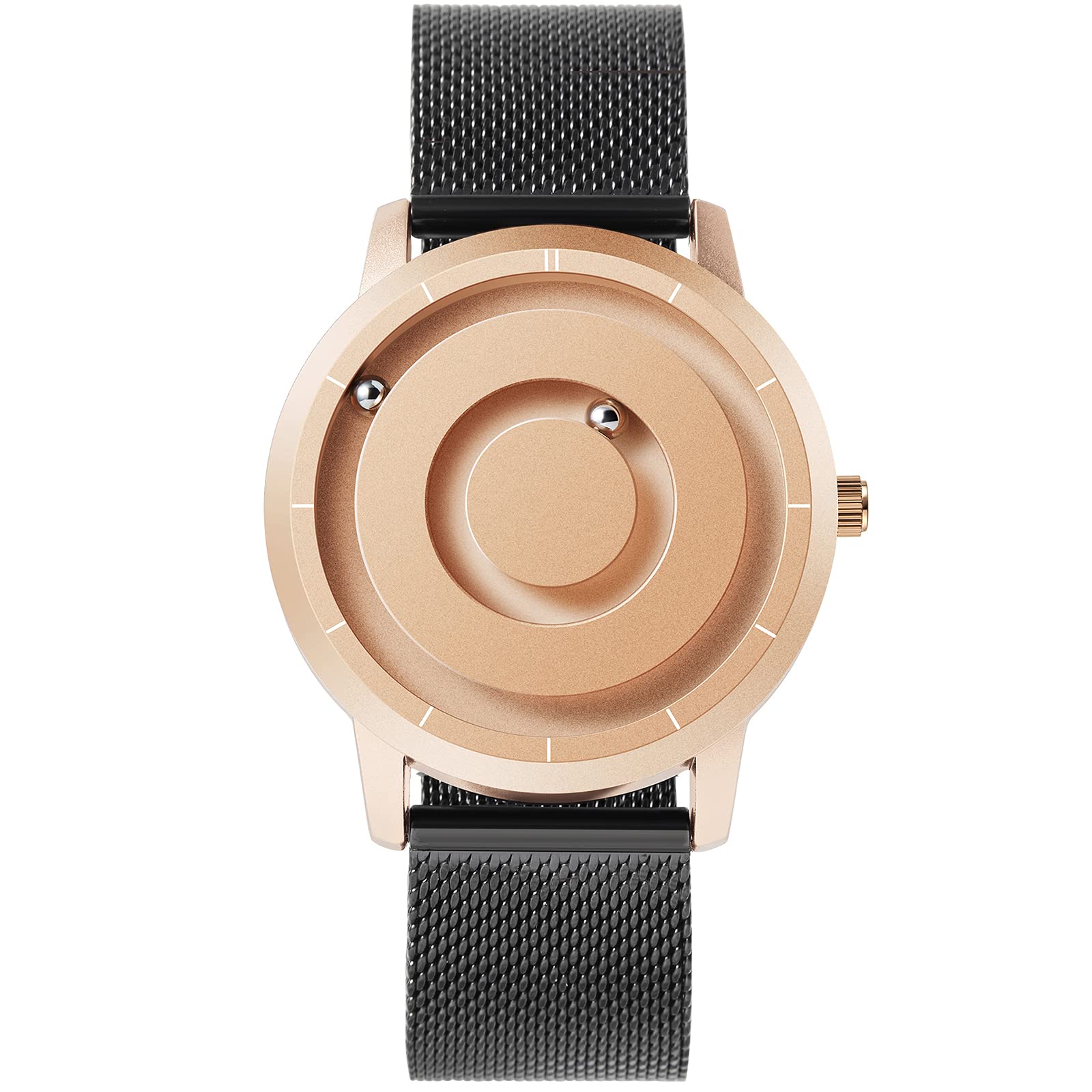 EUTOUR Magnetic Men's Watch No Glass Ball Bearings Quartz Wrist Watch for Men with Stainless Steel Mesh Strap 40 mm