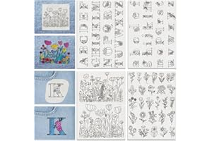 ACRNIGHEET 81PCS Water Soluble Embroidery Stabilizers Letter Patterns Embroidery Stick and Stitch Paper with Pre-Printed Flower and Letter Patterns for Hand Sewing Lover Beginners