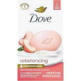 Dove Beauty Bar Soap Rebalancing White Peach & Rice Milk 6 Count for a Nourished and Moisturized Skin, with ¼ Moisturizing Cream Plant-Based Formula, 3.75 oz