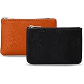 2 Pack Coin Purse, Portable PU Leather Small Coin Purse with Zipper Coin Purse Mini Change Purse Small Coin Purse for Women Credit Card Folded Bills ID Key Headset Lipstick(Black&Brown)