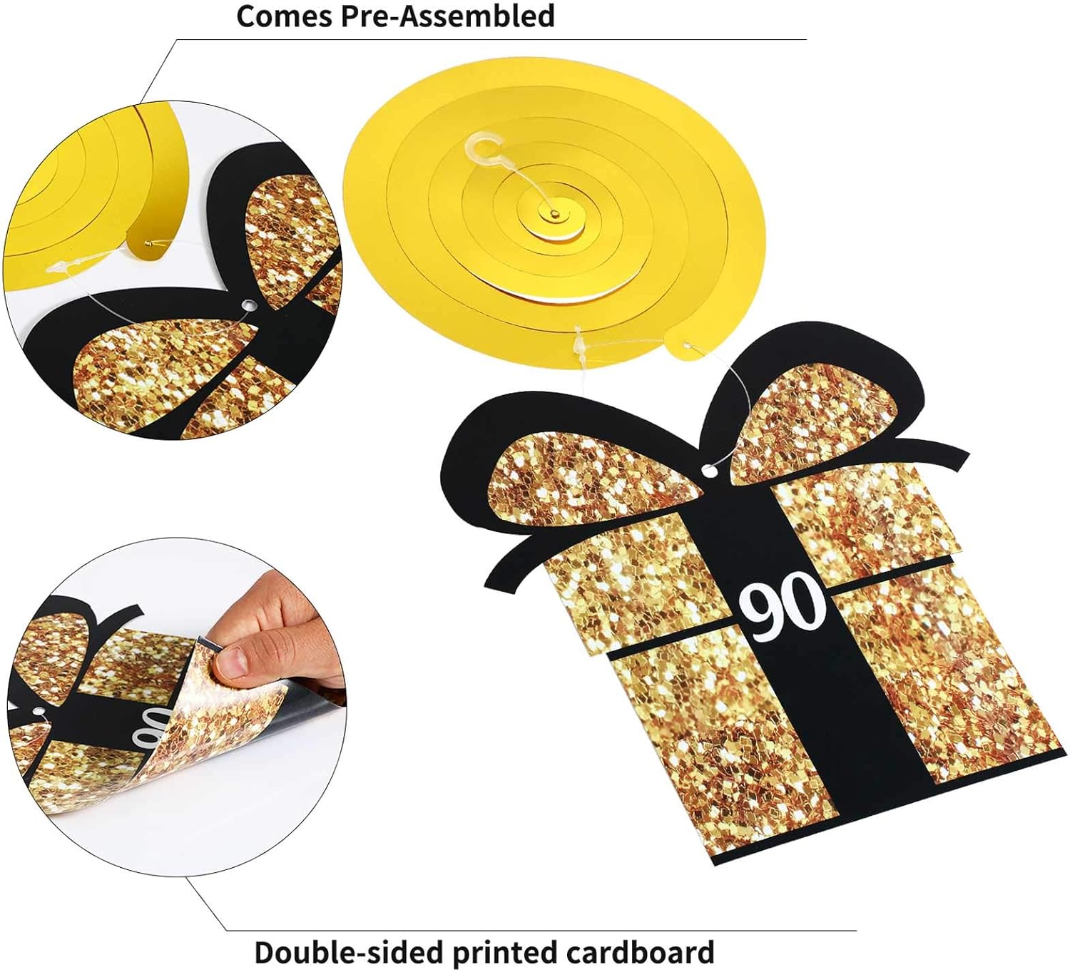 30-Piece 90th Birthday Party Decoration Set - Cards & Hanging Swirls Ceiling Decorations, Multicolor, 50 Count (Pack of 1) - Image 4