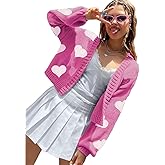 Womens Y2K Cardigan Sweaters Long Sleeve Open Front Cropped Flower Knit Cardigan Aesthetic 90s Shrug Back to College Outfits