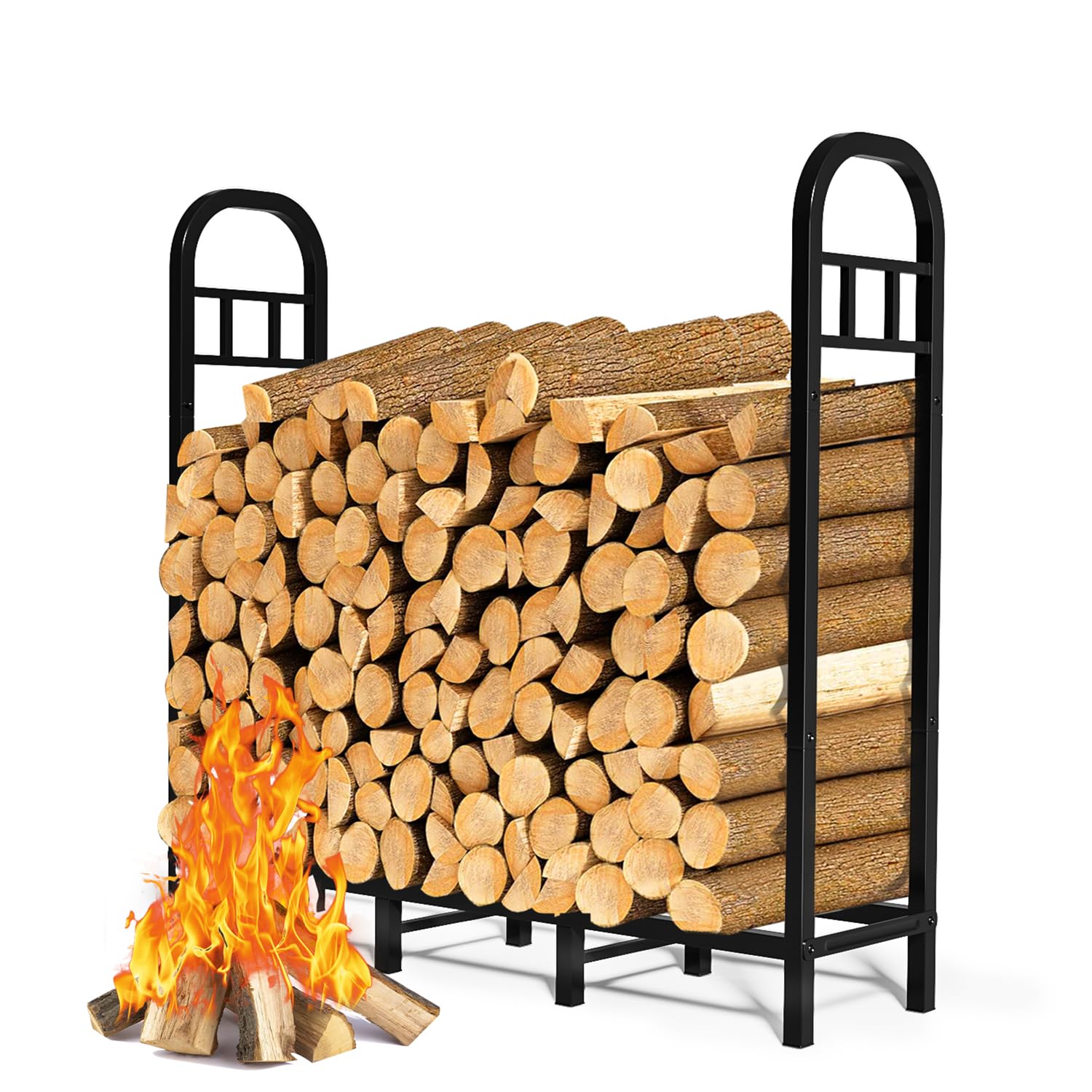 Photo 1 of (UNTESTED) (POSSIBLE MISSING HARDWARE) GREENER 4FT Firewood Rack Outdoor Heavy Duty Wood Rack for Firewood Indoor Log Holder for Fireplace, Fire Wood Holder Metal Lumber Storage Carrier Firewood Log Rack Stand Stacker for Patio Porch Black