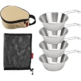 BORDSTRACT Sierra Cup Camping, 4Pcs Stainless Steel Cookware Set with Anti Hot Handle and Storage Case for Hiking, Travel, Picnic, Heatable Soup Cup, Traditional Korean Tableware Bowl Outdoor Cooking