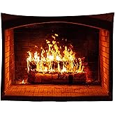 Loccor Burning Fireplace Tapestry Christmas Fireplace Firewood Flaming Wall Hanging Outdoor Camping Holiday Travel Wall Hanging Xmas Holiday Living Room Bedroom Dorm Home Decor,60 x 40 Inches