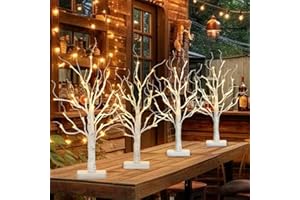 Vanthylit 4 Pcs Lighted Birch Tree Battery Powered Tabletop Tree Decorations for Home Fireplace Party Christmas Decorations (22 Inch)
