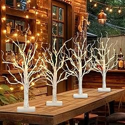 Vanthylit 4 Pcs Lighted Birch Tree Battery Powered