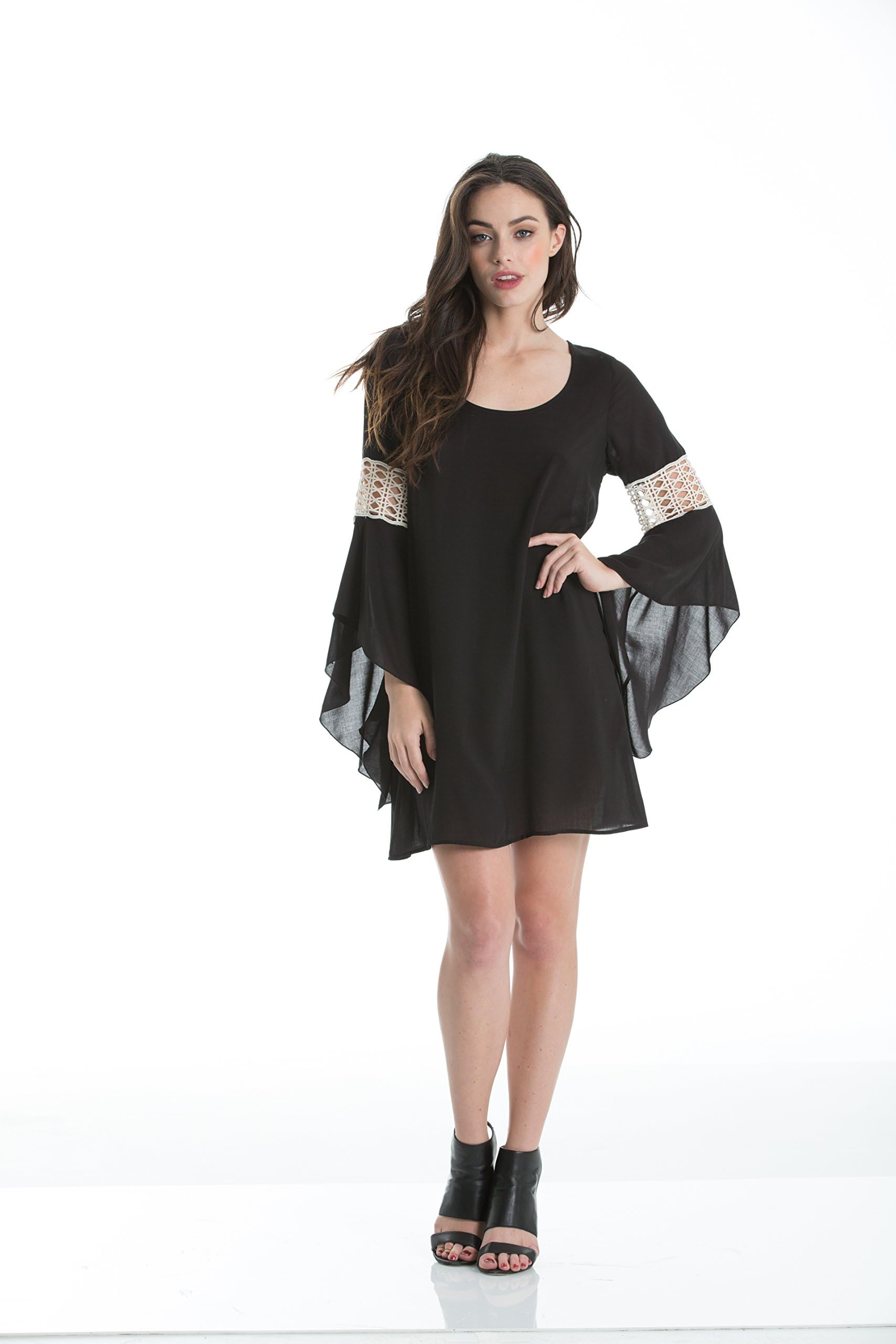 An Elan Hot Long Sleeve Dress With Crochet Sleeve Trim with Compact Mirror (RYC5093)