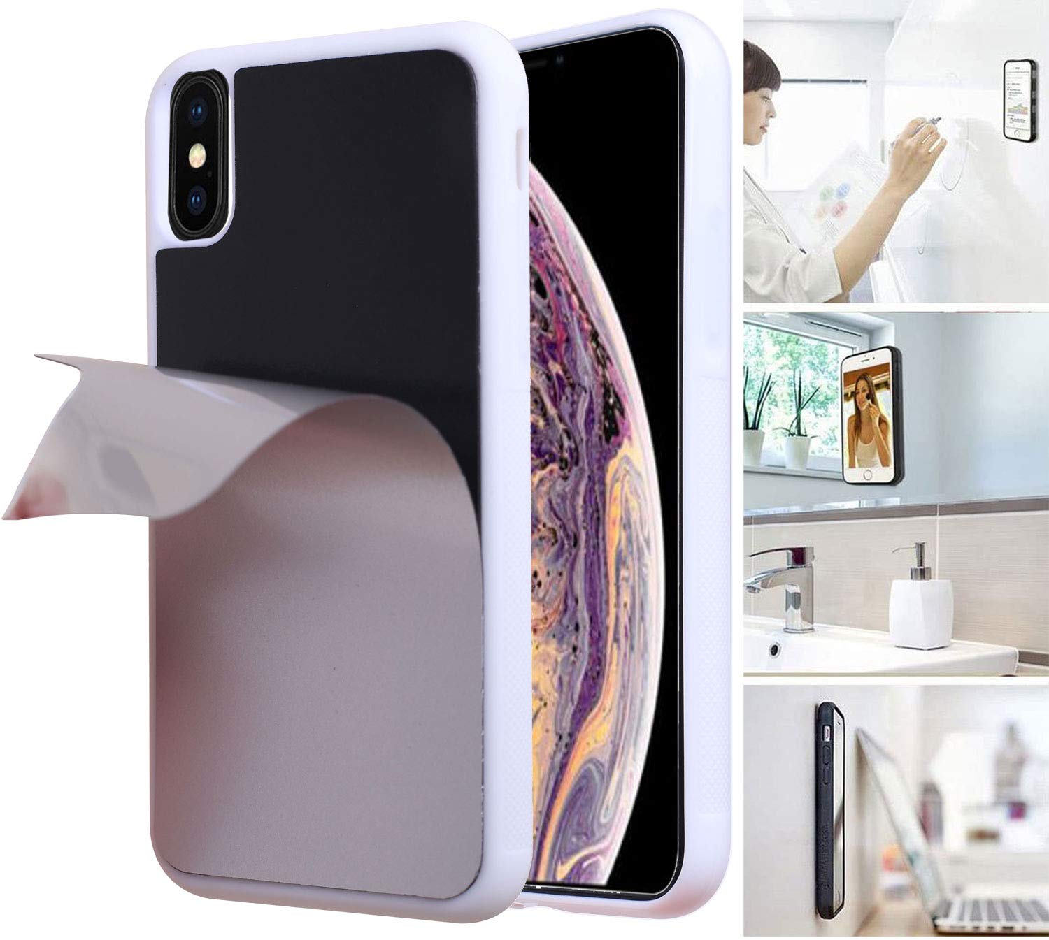 Anti Gravity Phone Case with Dust Proof Film, Magic Nano Hands Free Stick to Wall Anti-Gravity Case White Anti Gravity Case for iPhone Xs (White)