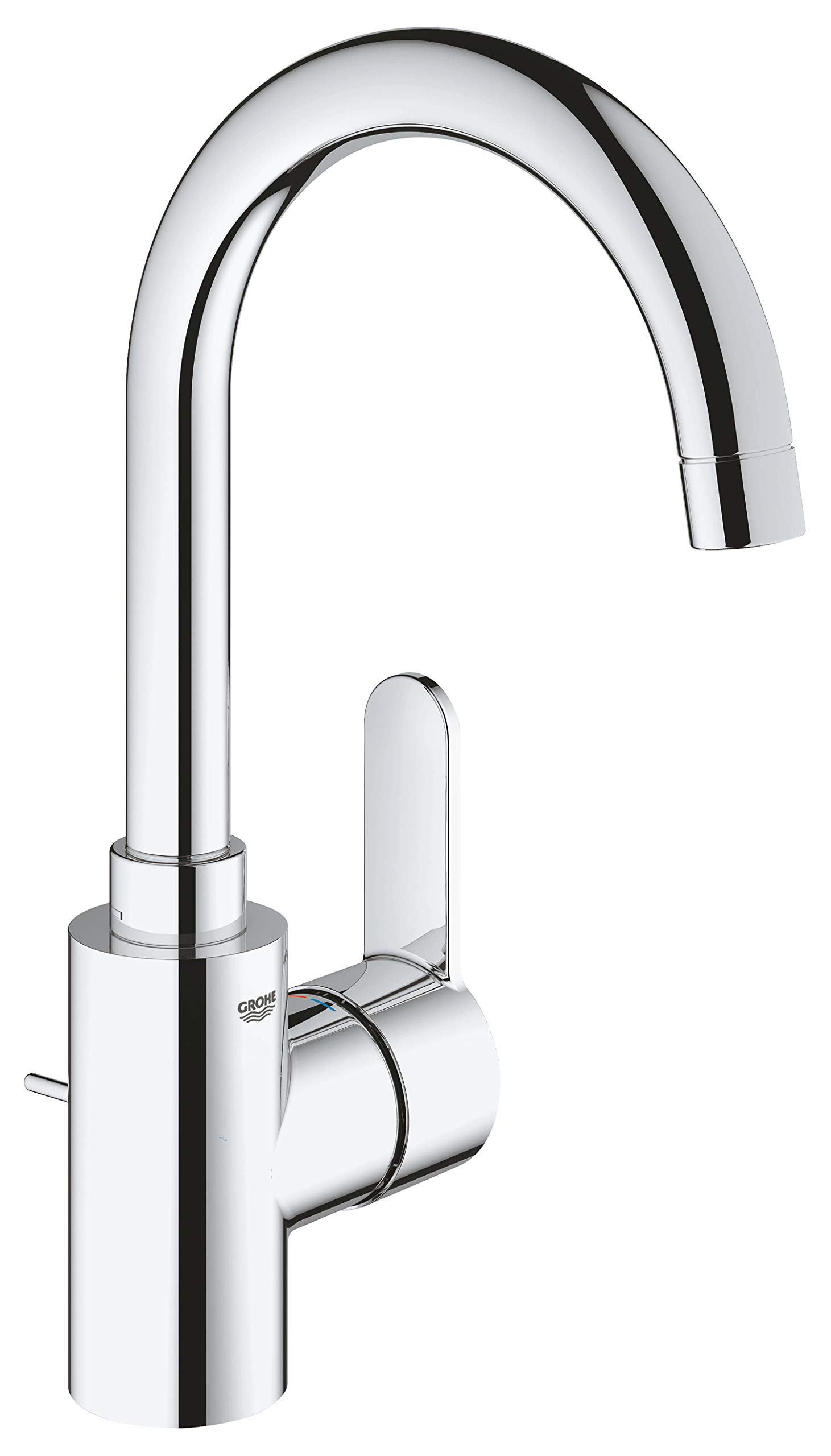 GROHE Eurostyle Cosmopolitan Single-Lever Basin Mixer L-Size, Chrome Washbasin Tap with High Swivel Spout and Pop-Up Waste 23043003