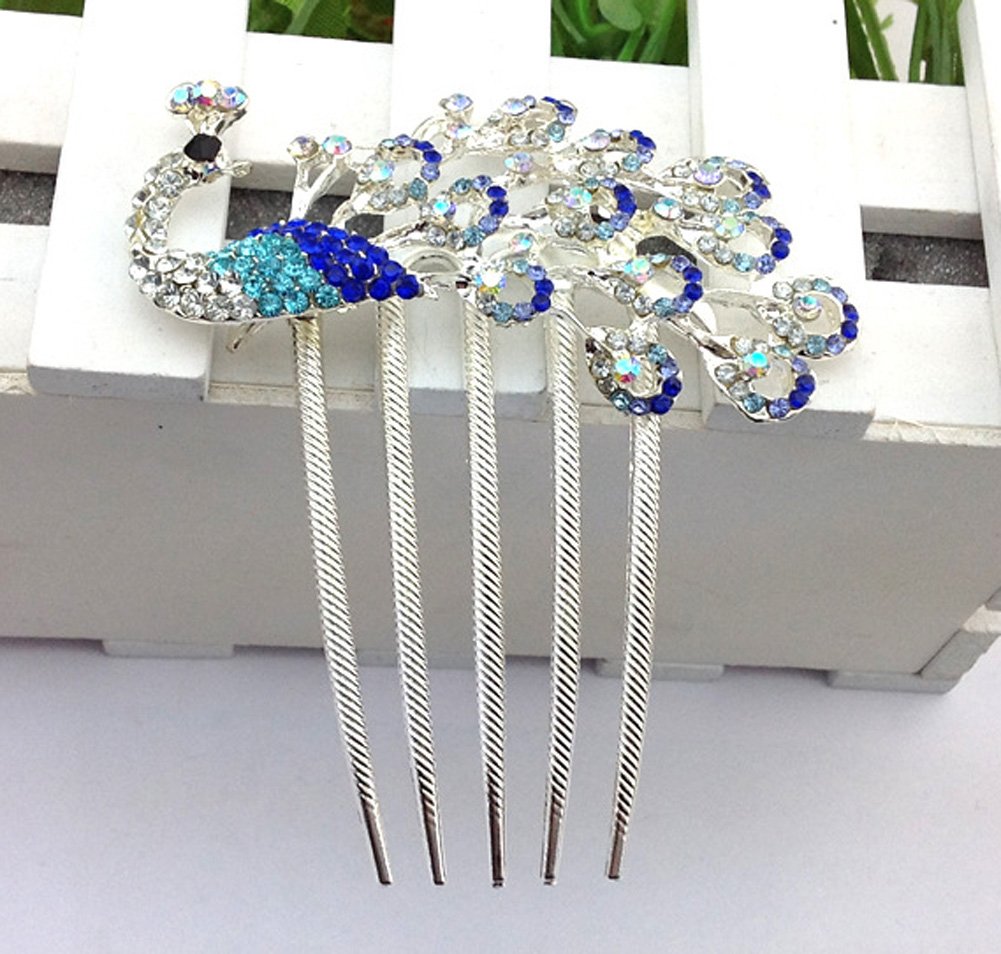 Wedding Bridal Headpiece Rhinestone Hair Comb Women Peacock Hair Clip Side Comb : Beauty