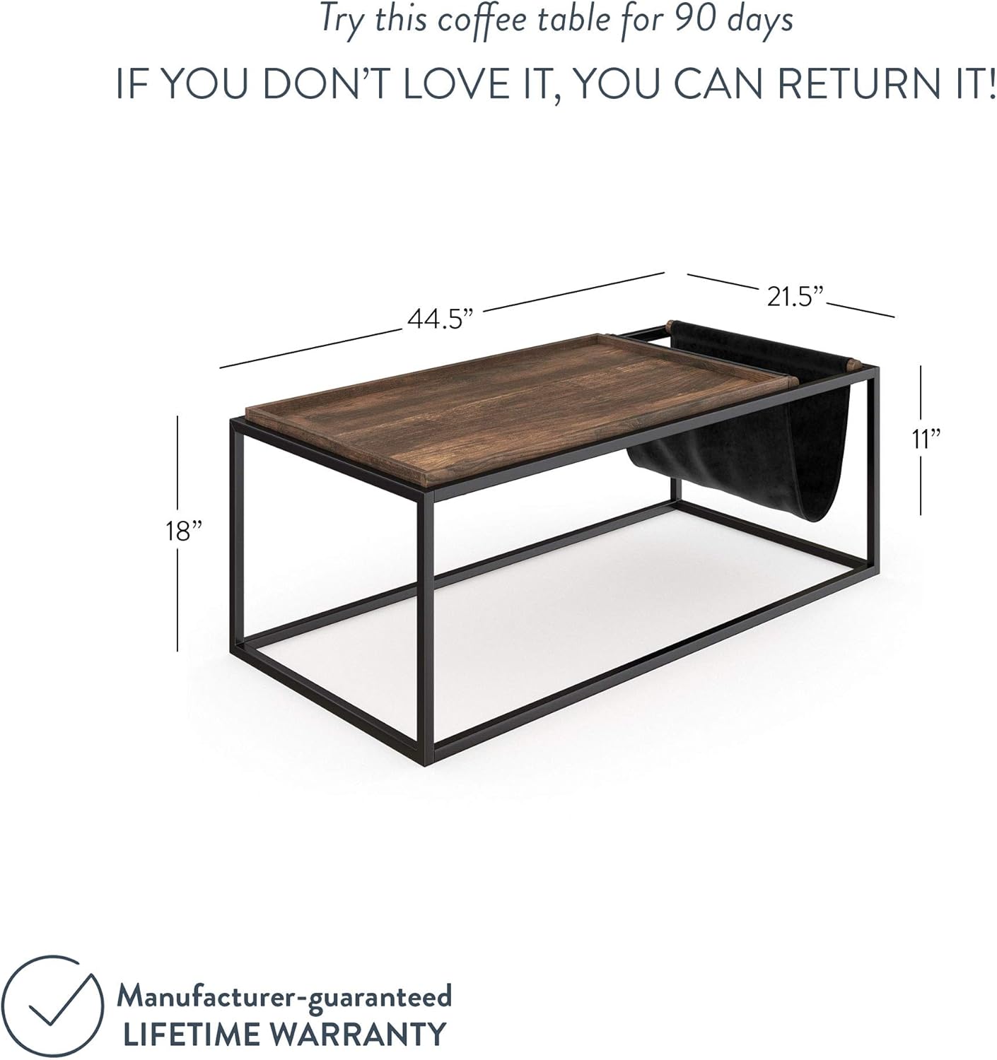 Nathan James Felix Modern Coffee Table with Wood Tray Top Vegan Leather Storage and Industrial Matte Steel Rectangle Metal Frame, Nutmeg/Black: Kitchen & Dining