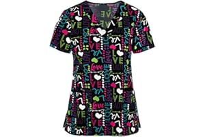 OIOLOYJM Scrubs for Women Animal Print Tops for Women V Neck Cartoon Pattern Short Sleeve Nursing Tops with Pockets