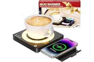 WHOLEV Coffee Mug Warmer, Smart Mug Warmer, 15W Wireless Phone Charging, 3 Heat Settings Temperature Controlled, 8H Auto Off, Candle Warmer, Safe for Heating Coffee, Beverage, Milk, Tea