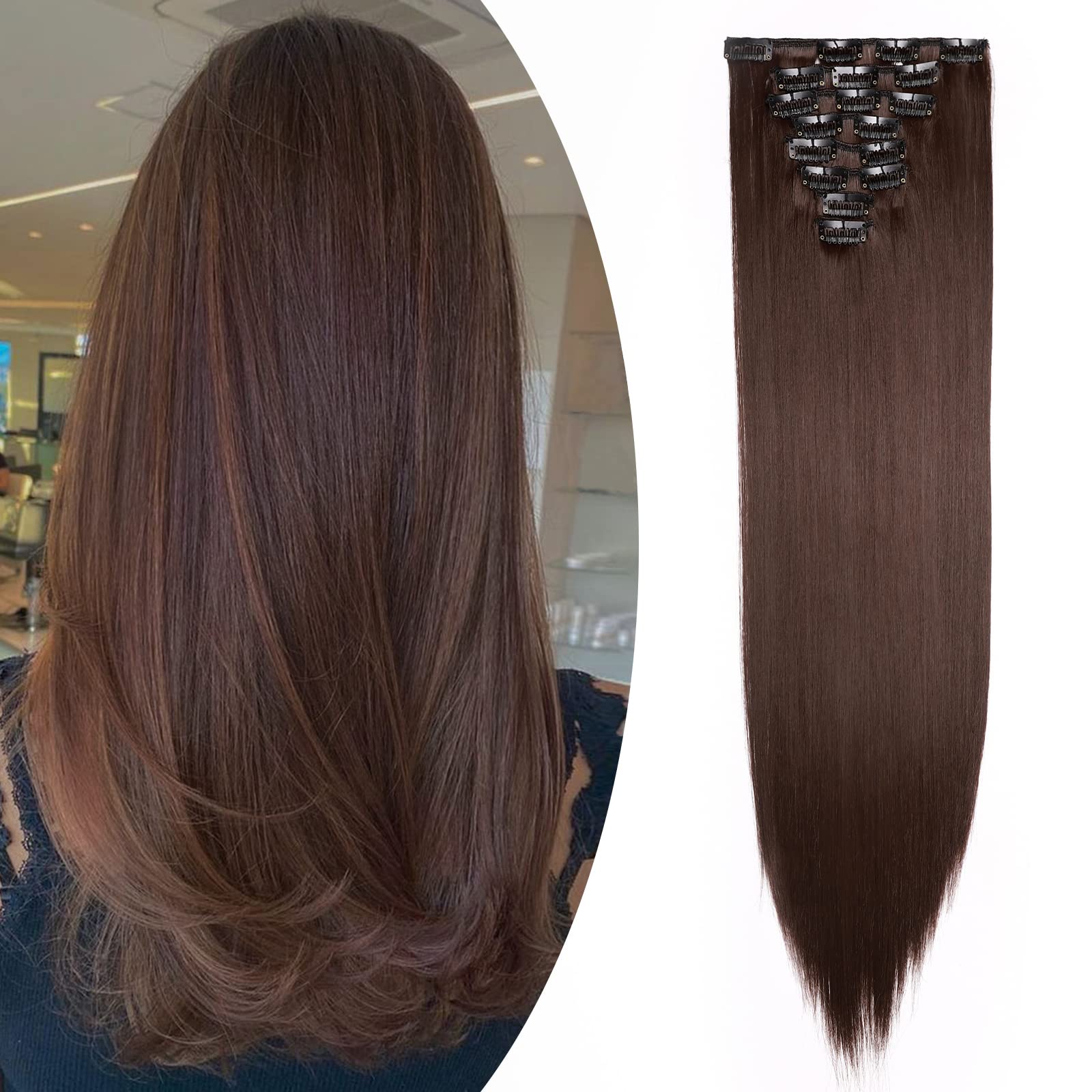 S-noilite® 17-26 Inches(43-66cm) 8pcs Long Full Head Clip In Hair Extensions Extension Sexy Lady Fashion Halloween Choice 60 Colours (26 Inches-Straight, Medium Brown)