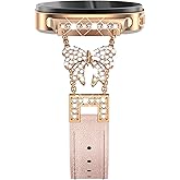 NewWays Slim Leather Sparkling Bow for Samsung Galaxy Watch 8 40mm 44mm/8 Classic 46mm, Thin Dressy Designer Strap Bling Bracelet for Women